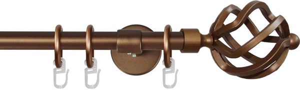 GARESA Gardinenstange RUSTIKA, Ø 16 mm, 1-läufig, Wunschmaßlänge, verschraubt, Metall, rustikale Vorhanggarnitur, verlängerbar, m. Ringe, Endknopf Korb
