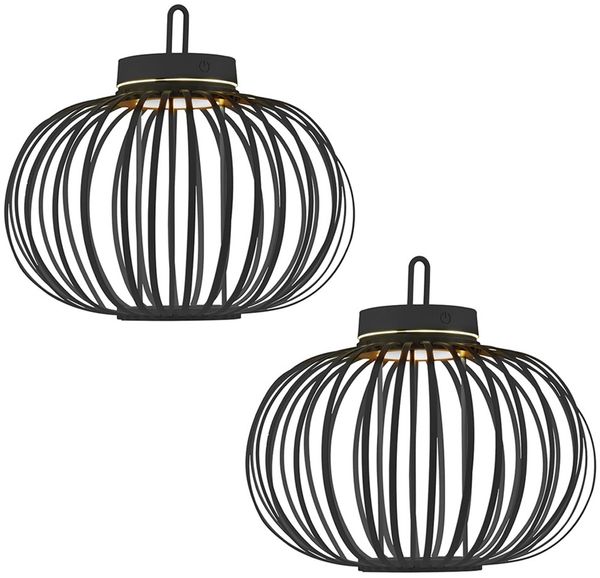 2er Set LED Akku Pendel-/Tischleuchte, schwarz, Touchdimmer, D 36 cm