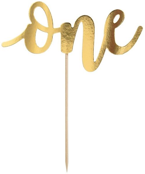 partydeco Tortenstecker, Cake Topper One 19cm Geburtstagsdeko 1 Jahr Tortendeko Gold