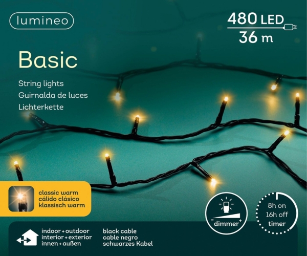 Lumineo LED-Lichterkette Lumineo Lichterkette BASIC 480 LED 36m klassisch warm, schwarzes Kabel, Indoor/Outdoor, dimmbar, 8h-Timer, + 5 m Zuleitung Bild 5