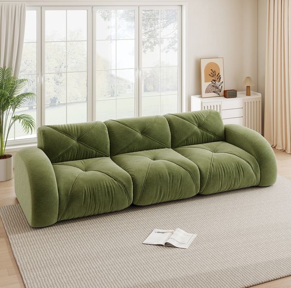 Modulsofa 3-Sitzer 76cm×281cm×95cm aus Chenille in Grün – rahmenloses Sofa mit flexiblem Aufbau