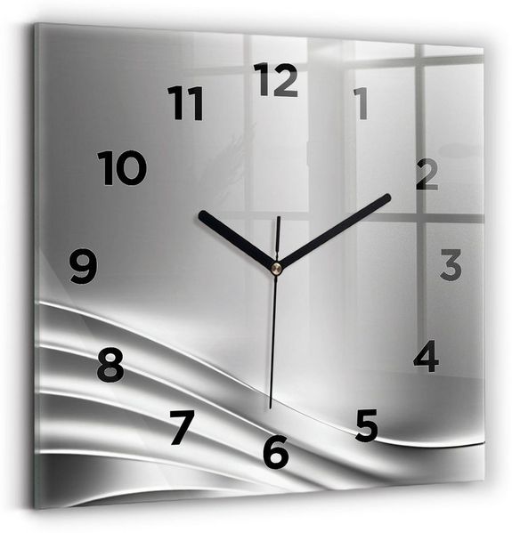 Tulup Wanduhr Glasuhr Silberne Abstraktion Rechteckige Uhr aus Gehärtetem Glas