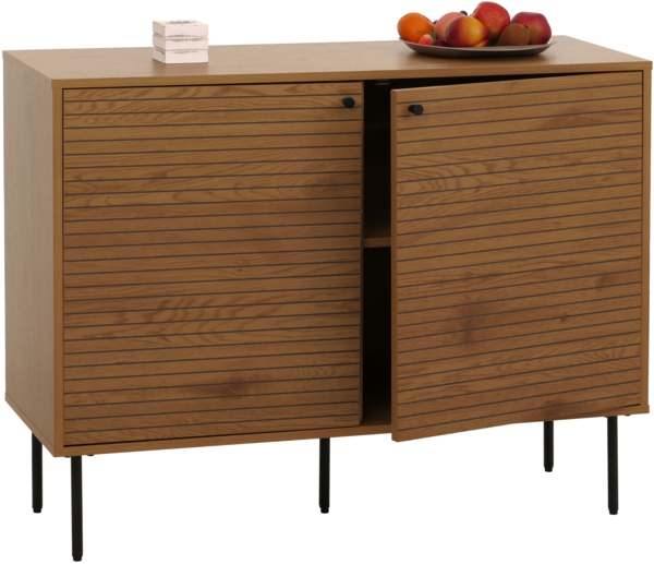 Sideboard HWC-N78, Kommode Schrank Anrichte, skandinavischer Stil Metall Holz Melamin MVG 86x110x40cm ~ natur