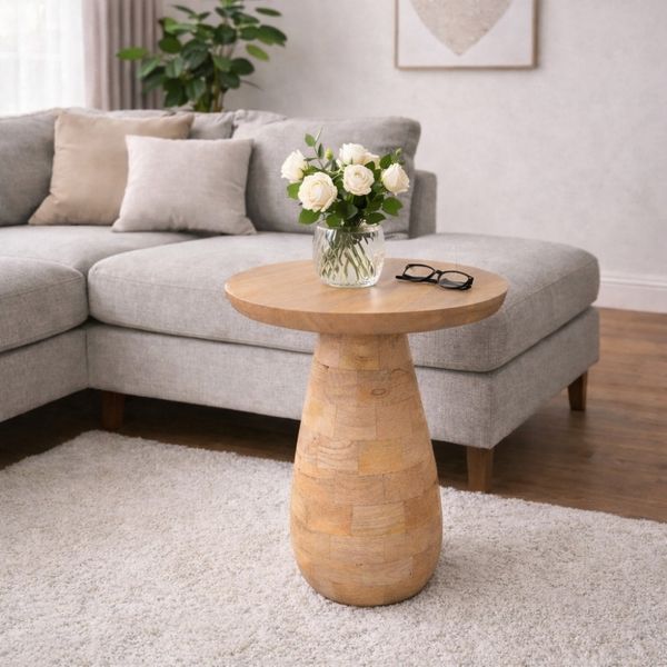 Massivholz Beistelltisch KITAR-G 45cm Mangoholz natural Handmade Unikat Pflanztisch