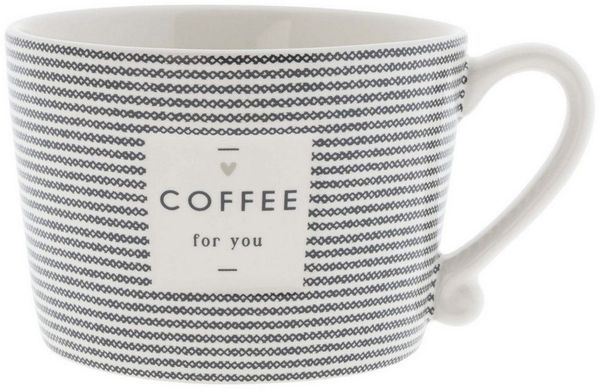 Bastion Collections Tasse Schwarzes Herz, Keramik, Spülmaschinengeeignet, Weiß, Coffee, H: 7cm