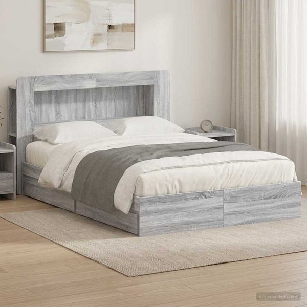 vidaXL Bettgestell mit Stauraum Grau Sonoma 160 x 200 cm Holzwerkstoff 3433680