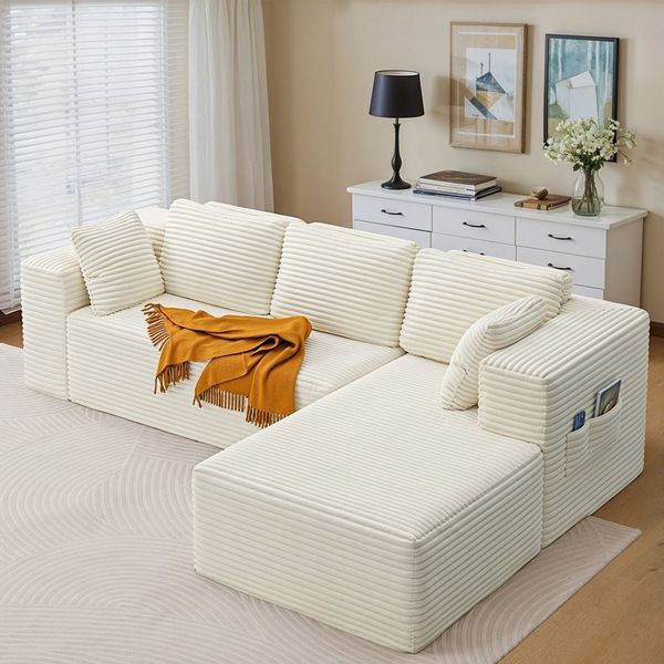 Bealife Ecksofa L-Form, B: 250cm, Keine Montage erforderlich, Modulares Design mit Polstern und Seitentaschen