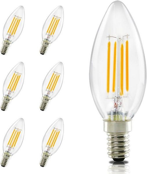 Nettlife LED-Leuchtmittel E14 Glühbirne warmweiß 6st 4W Kerzenlampe Vintage Filament 2700K, E14, 6 St, Warmweiß, Energiesparende Glühbirne Klare Kerzenbirnen