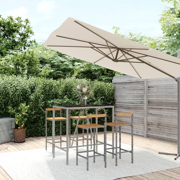 vidaXL 5-tlg. Gartenbar-Set Grau Poly Rattan & Massivholz Akazie 3187693
