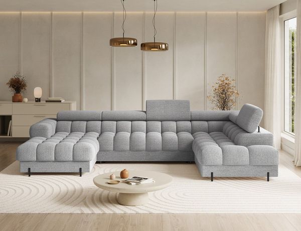 MOEBLO Ecksofa Vinca, Modernes U-Form Sofa mit Schlaffunktion, großem Stauraum und verstellbaren Kopfstützen für flexible Wohnraumgestaltung, Eckcouch Wohnlandschaft Sofa mit Ottomane Eckgarnitur Polsterecke, Links- oder rechtsseitig montierbar (BxHxT)...