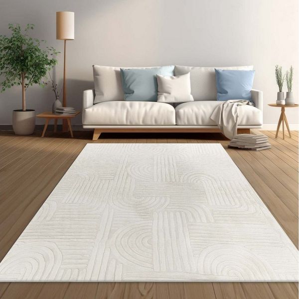 TaraCarpet Teppich Taipe-Onda Hasenfell extra weich Hoch-Tief-Struktur, rechteckig, Höhe: 13 mm, Hasenfell Fliese creme Wohnzimmer Schlafzimmer Esszimmer 60X110