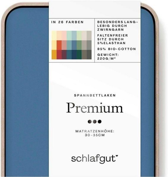 Schlafgut Spannbettlaken Premium, Gummizug: rundum, (1 Stück), Mako-Zwirn-Jersey, Blue Mid, XL 180x200cm - 200x220cm Bild 2