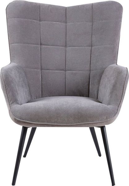 byLIVING Sessel Uta / Cord-Stoff grau / Gestell schwarz pulverbeschichtet / Relaxsessel /Armlehnen-Sessel / B 72, H 97, T 80 cm