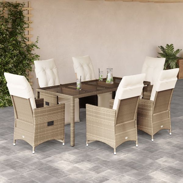 vidaXL 7-tlg. Garten-Bistro-Set mit Kissen Beige Poly Rattan 3276941