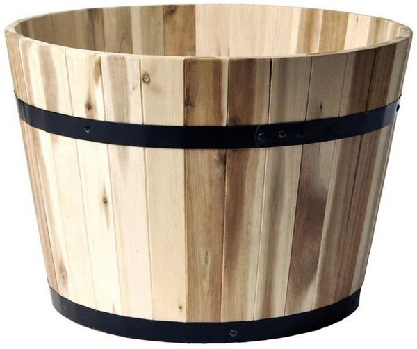 colourliving Pflanzkübel Pflanzkübel Holz rund 29 cm Holzfass Blumenkübel Blumentopf Akazieholz (1x Holzfass), Wasserablaufloch, Naturprodukt, Pflanztopf