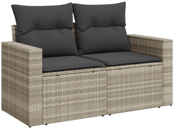 vidaXL 9-tlg. Garten-Sofagarnitur mit Kissen Hellgrau Poly Rattan 3267412 Bild 4