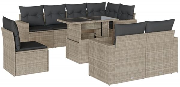 vidaXL 9-tlg. Garten-Sofagarnitur mit Kissen Hellgrau Poly Rattan 3267412 Bild 2