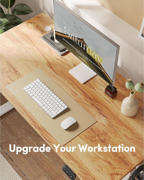 FEZIBO Elektrischer höhenverstellbarer Schreibtisch 152 x 60 cm Weiß/Hellbraun Bild 4