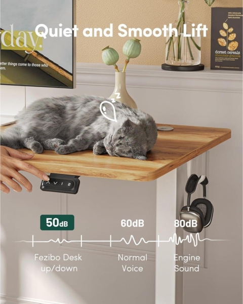 FEZIBO Elektrischer höhenverstellbarer Schreibtisch 152 x 60 cm Weiß/Hellbraun Bild 8