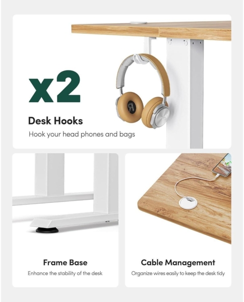FEZIBO Elektrischer höhenverstellbarer Schreibtisch 152 x 60 cm Weiß/Hellbraun Bild 5