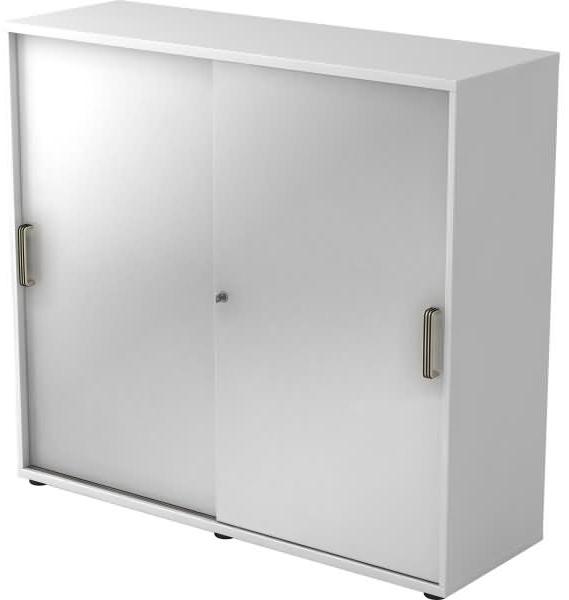 Schiebetürschrank 3 Ordnerhöhen, 120cm SG Weiß / Silber