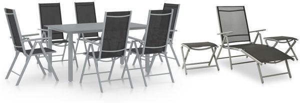 vidaXL 10-tlg. Garten-Essgruppe Schwarz und Silbern 3070646
