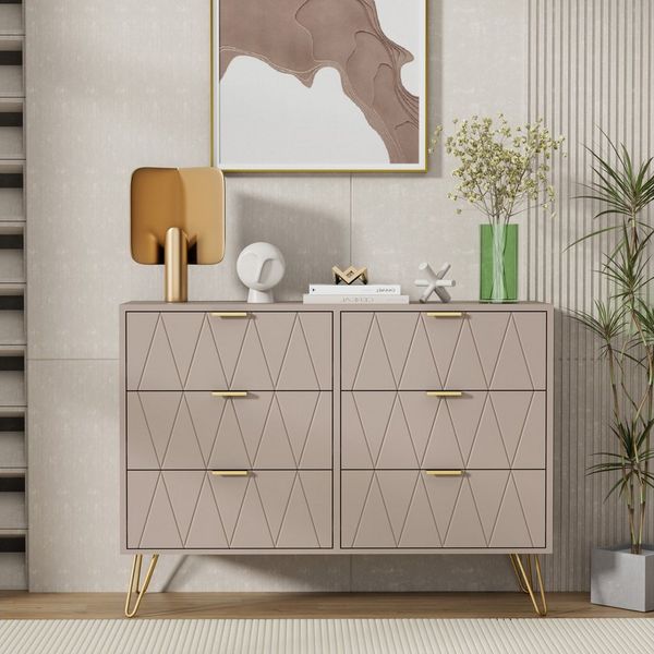 UEV Kommode mit 6 Schubladen, Sideboard für Wohnzimmer Schlafzimmer (Highboard, Sideboard mit Schubladen, Schmal kommode, 100 x 34 x 73 cm Mehrzweckschrank), Küchenschrank Buffet TV Board Schrank mit Füße Aufbewahrungsschrank