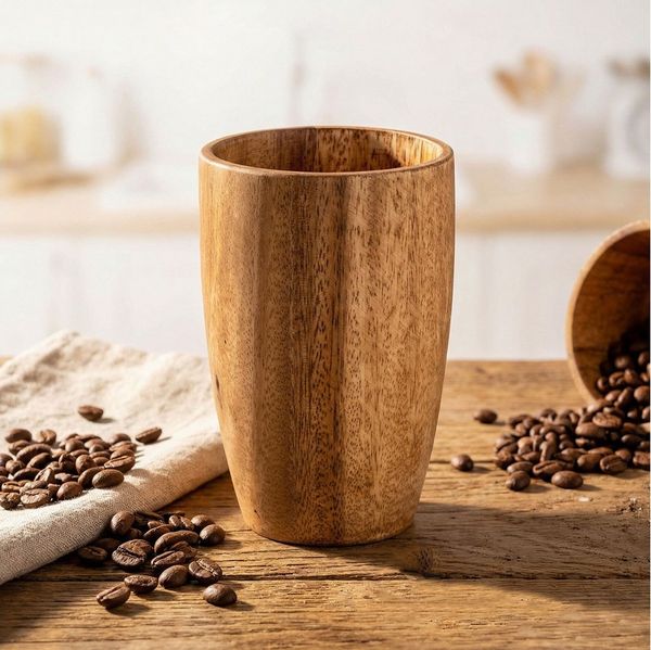 Levandeo® Becher Becher Holzbecher Akazienholz H13cm Natur Trinkbecher Stiftebecher Ute