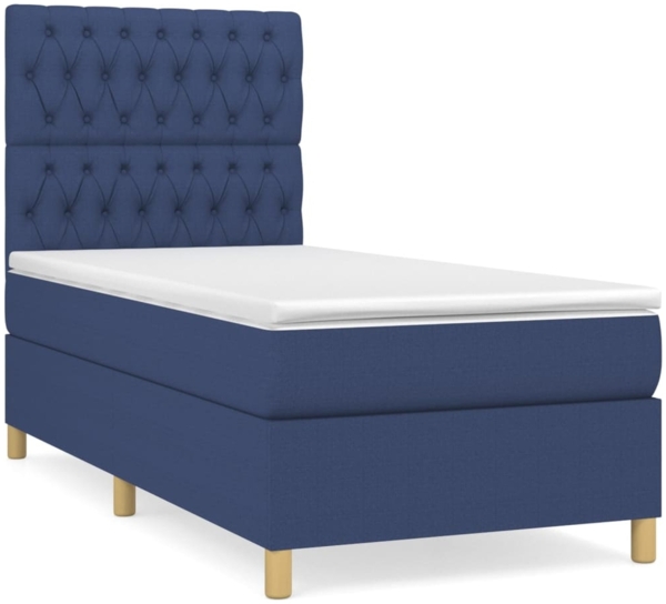 vidaXL Boxspringbett mit Matratze Blau 90x200 cm Stoff 3142551