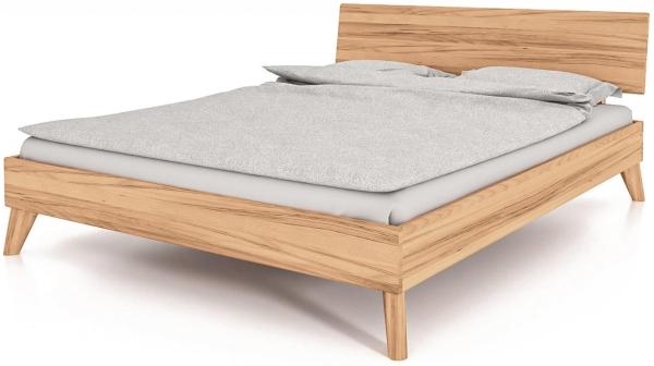 Bett Gerg 1 Kernbuche massiv bianco 160x200 cm mit Holzkopfteil und Holzbeinen