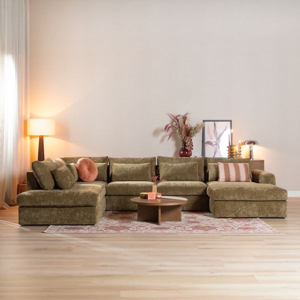 Bronx71 U-Sofa Kyle 6-Sitzer Chenille olive grün