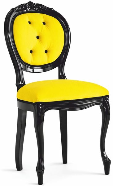 Casa Padrino Luxus Barock Samt Esszimmer Stuhl Gelb / Schwarz H. 100 cm - Made in Italy