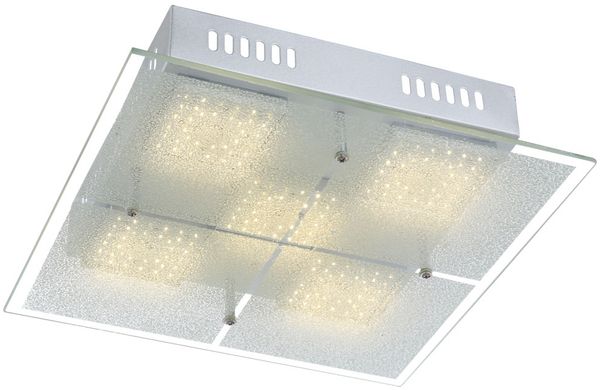 LED Deckenleuchte, Metall, Chrom, Glas satiniert, L 28 cm