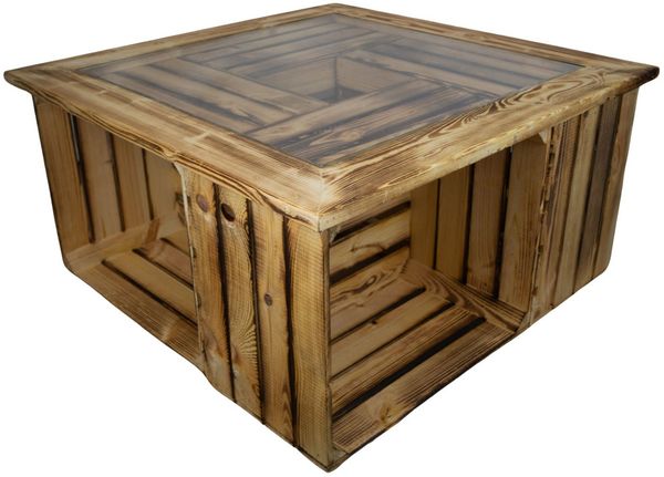 Kistenkolli Altes Land Allzweckkiste Glasplatte mit Holzrahmen geflammt 85x85cm (Spar-Set)