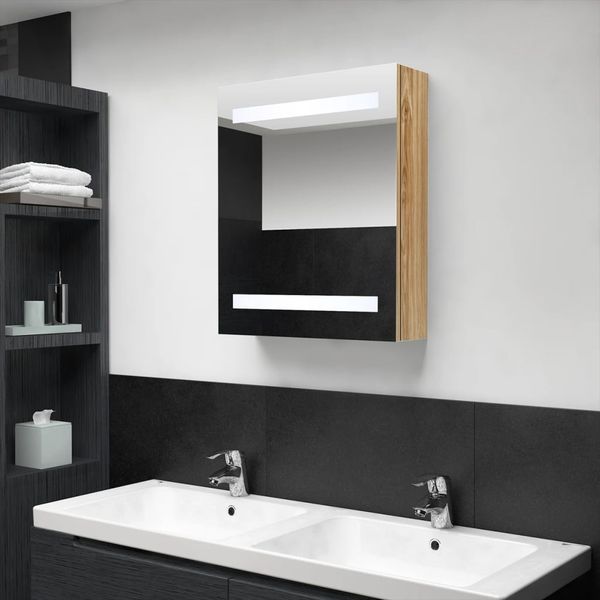 vidaXL LED-Bad-Spiegelschrank Eichen-Optik 50x14x60 cm 326484