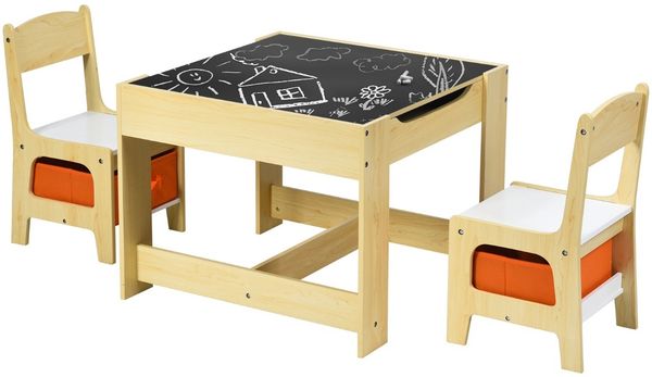 3 TLG. Kindersitzgruppe Kindermöbel Kindersitzgarnitur Kindertisch mit 2 Stühlen aus Holz 3 in 1 Maltisch