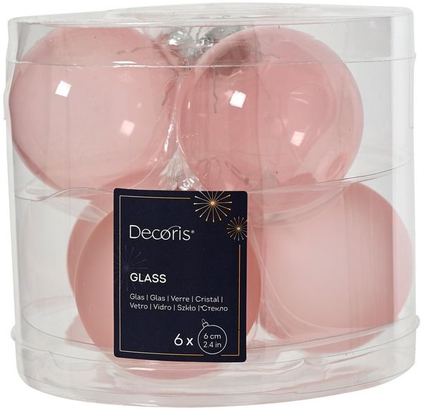 Kaemingk Weihnachtsbaumkugel, Weihnachtskugeln Glas 6cm x 6 Stück - Rosa transparent