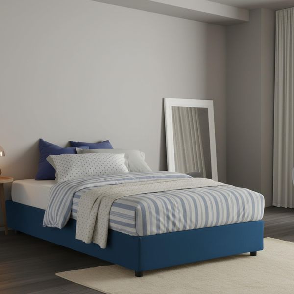 Talamo Italia - Doppelbett Rebecca, Bettkasten mit Stoffbezug, 100 % Made in Italy, Öffnung vorne, inklusive Matratze 120x200 cm, Blau