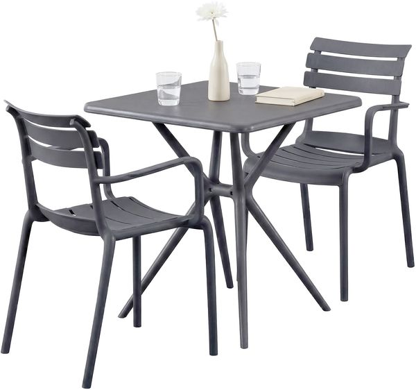 Gartenmöbel-Set NORA mit 2 Stühlen - 186 x 72 x 82 cm, Kunststoff, Dunkelgrau | Balkonset Gartenset Tisch mit Stühlen Bistroset Outdoor