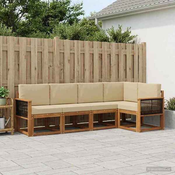 vidaXL Outdoor-Sofagarnitur 5 pcs Natur und Beige Polyester 3385214