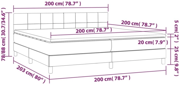 vidaXL Boxspringbett mit Matratze Taupe 200x200 cm Stoff, Härtegrad: H2 [3140645] Bild 6