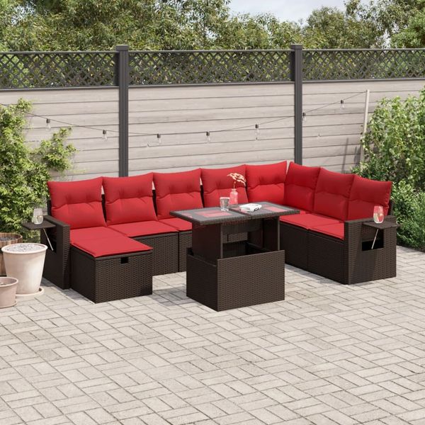 vidaXL 9-teiliges Gartensofa-Set mit Kissen, braun, Polyrattan 3275034