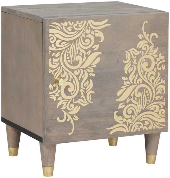 vidaXL Nachttisch mit Tür Grau 40 x 33 x 46 cm Massivholz Mango 4018768