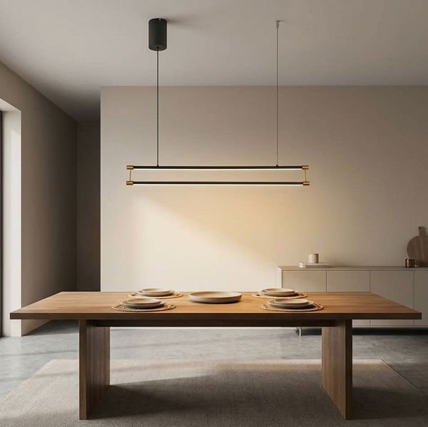 LED Hängeleuchte, Alu, schwarz, gold, H 150 cm