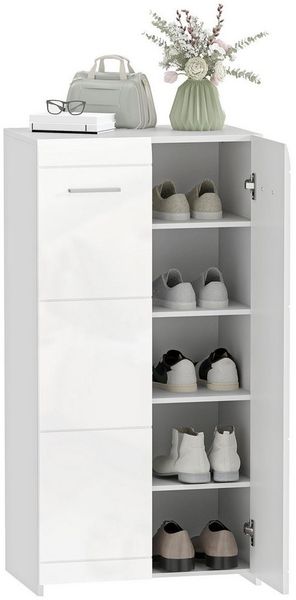 HOMCOM Schuhschrank Schuhaufbewahrung mit Türen (Set, 1-St, 1er Set) Schuhschrank für 10 Paar Schuhe, Hochglanz Weiß