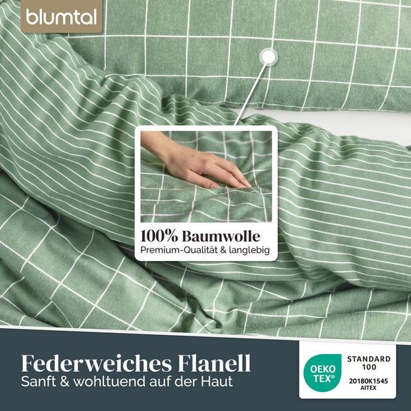 Blumtal Bettwäsche Biber Bettwäsche Oeko-TEX zert. Flanell Bettwäsche Baumwolle 100%, 60 °C waschbar