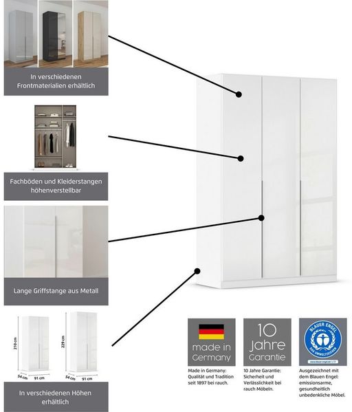 OTTO home Drehtürenschrank Kleiderschrank Schrank Garderobe AGORDO mit Dekor- oder Hochglanzfront (in zwei Griff-Farben, Breiten 91-405 cm) durchdachte Innenausstattung, in 8 Breiten und 2 Höhen MADE IN GERMANY Bild 4