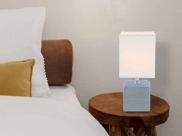 LED Tischleuchte eckig mit Keramikfuß und Stoffschirm, Grau, Höhe 29cm