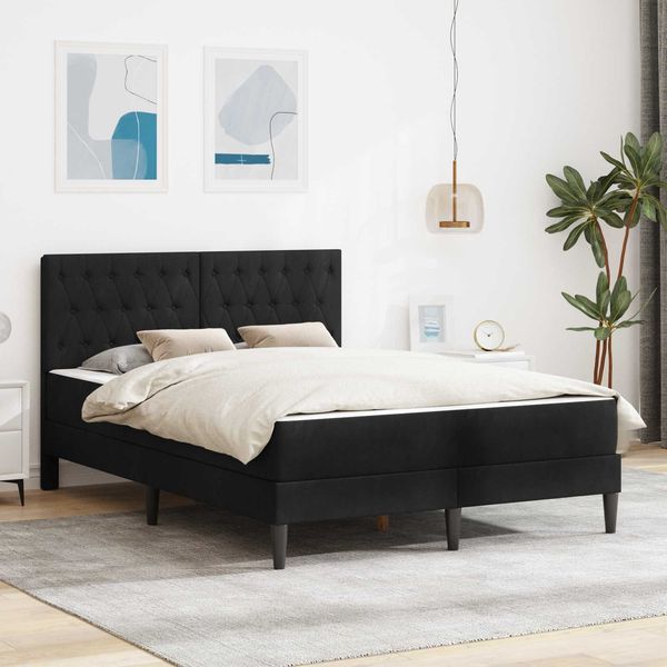 vidaXL Bettgestell mit Matratze mit Kopfteil Schwarz 140x190 cm Samt 3415052