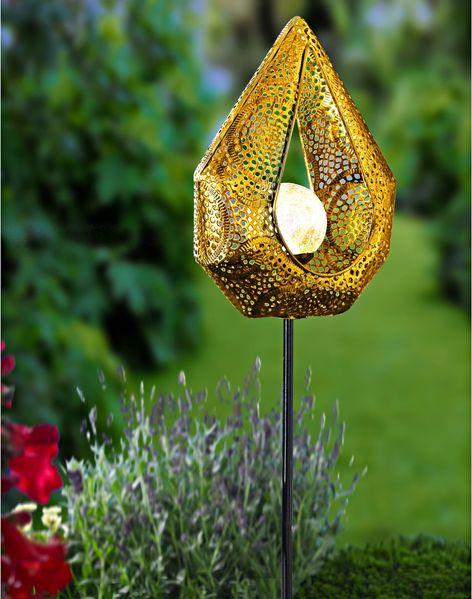 Solar Metall-Gartenstecker 78cm LED Glaskugel Gartendeko Flamme oder Tropfen